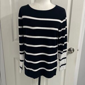 Marble Black and White Striped Sweater Long Sleeve Round Neck Size L